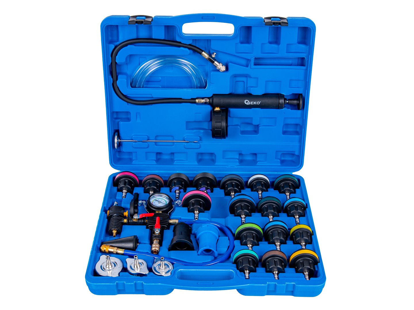 Tester verificare sistem de racire auto, 28 piese - test presiune si etansietate - GEKO
