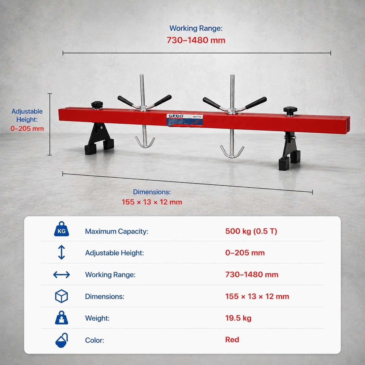 Traversa suport manual pentru sustinere motor, 500 kg GEBO TOOLS