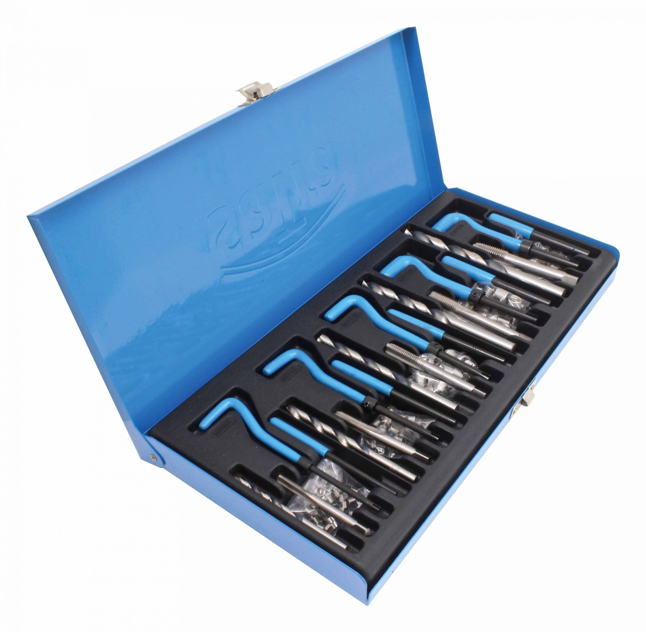 Trusa 131 piese pentru reparat filete m5-M12 cu inserturi inox, burghie si tarozi HSS
