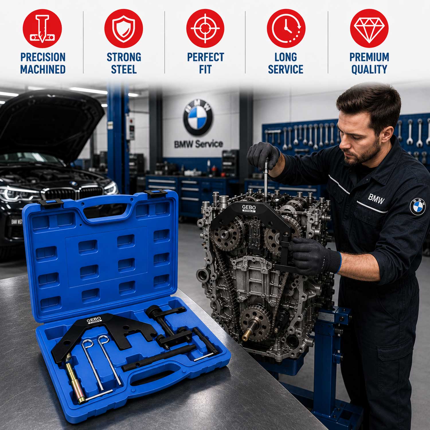Trusa cale blocare fixare distributie BMW m47 m57 2.0 3.0 d GEBO tools