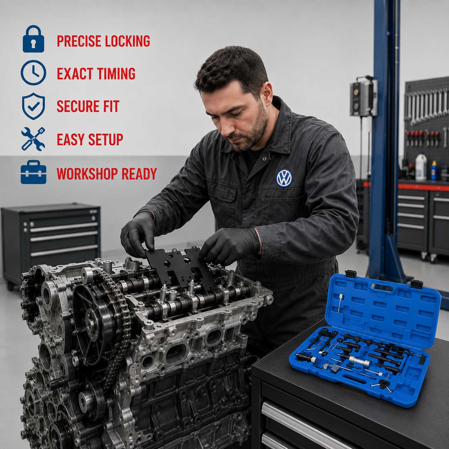 Trusa cale blocare fixare distributie diesel benzina VW AUDI SEAT SKODA 1.2 1.4 1.6 1.9 2.0 2.5 3.3 diesel si benzina GEBO TOOLS
