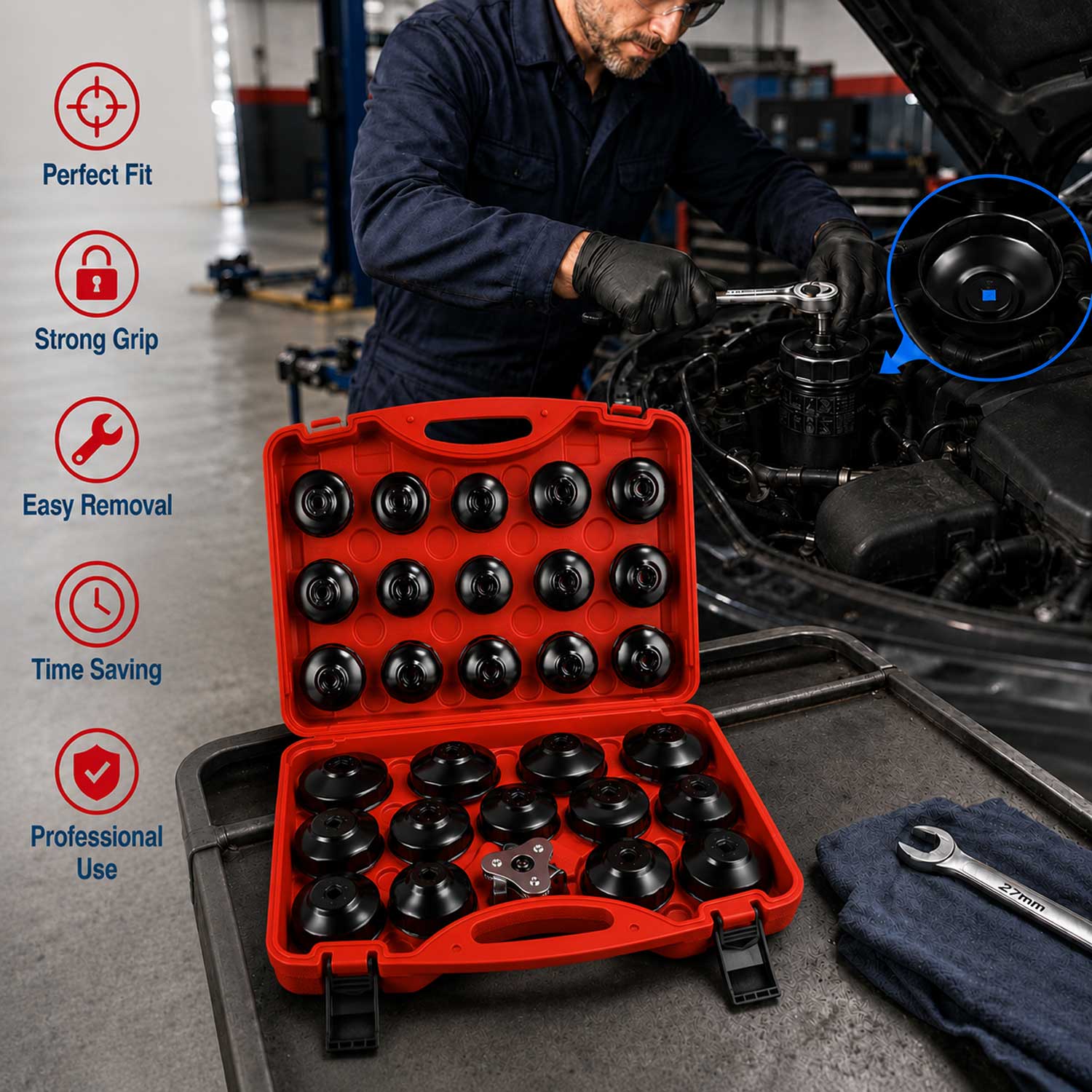 Trusa chei capace filtru ulei 30 piese GEBO TOOLS