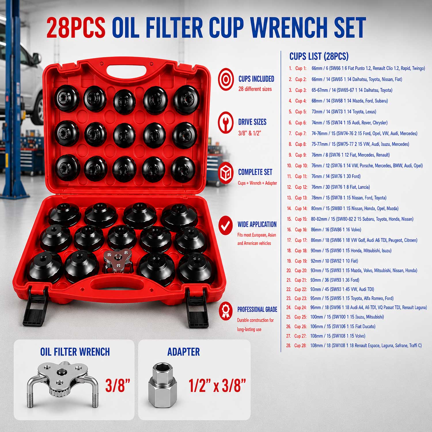 Trusa chei capace filtru ulei 30 piese GEBO TOOLS