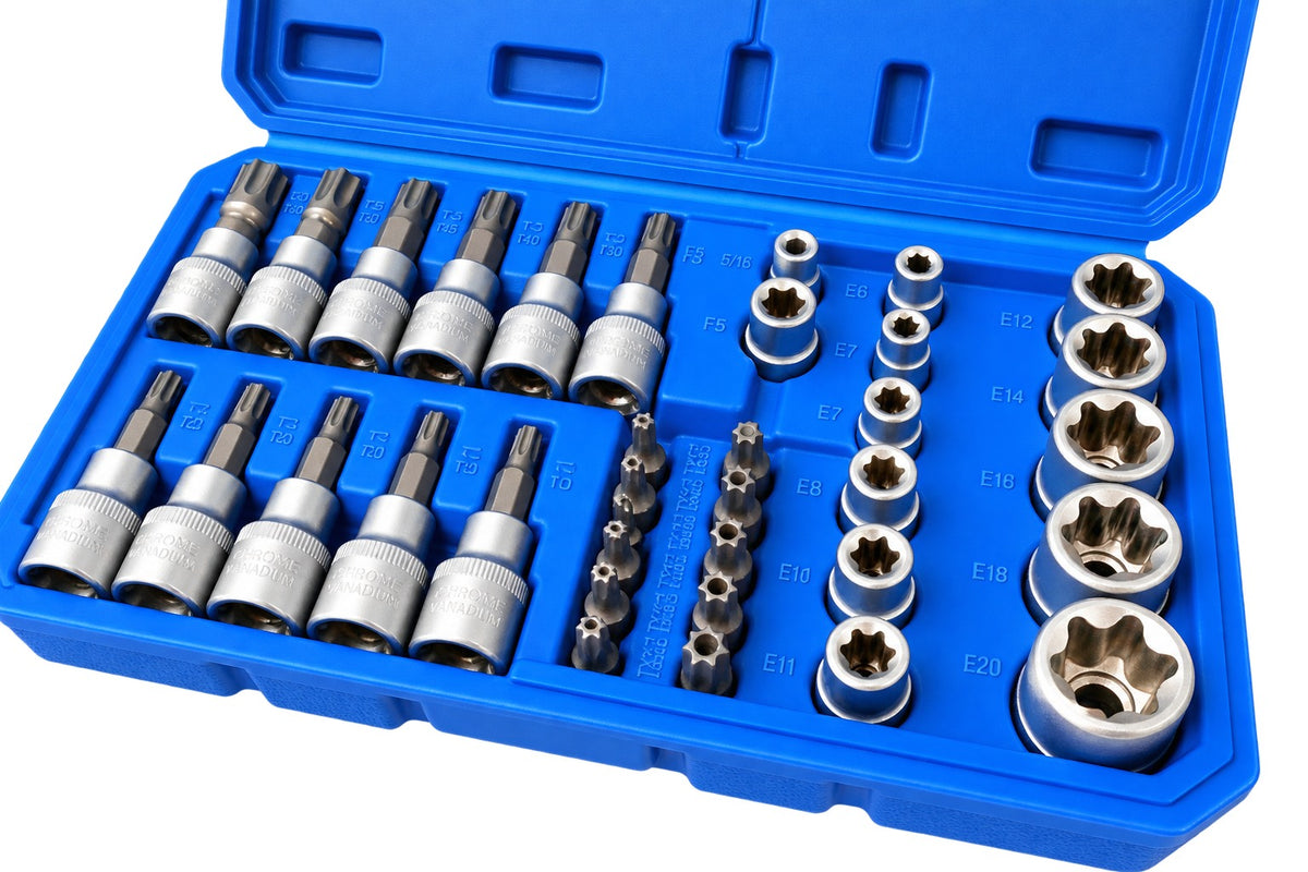 Trusa chei tubulare profil e biti TORX 3/8 34 piese t10-t60 e4-e20 GEBO TOOLS