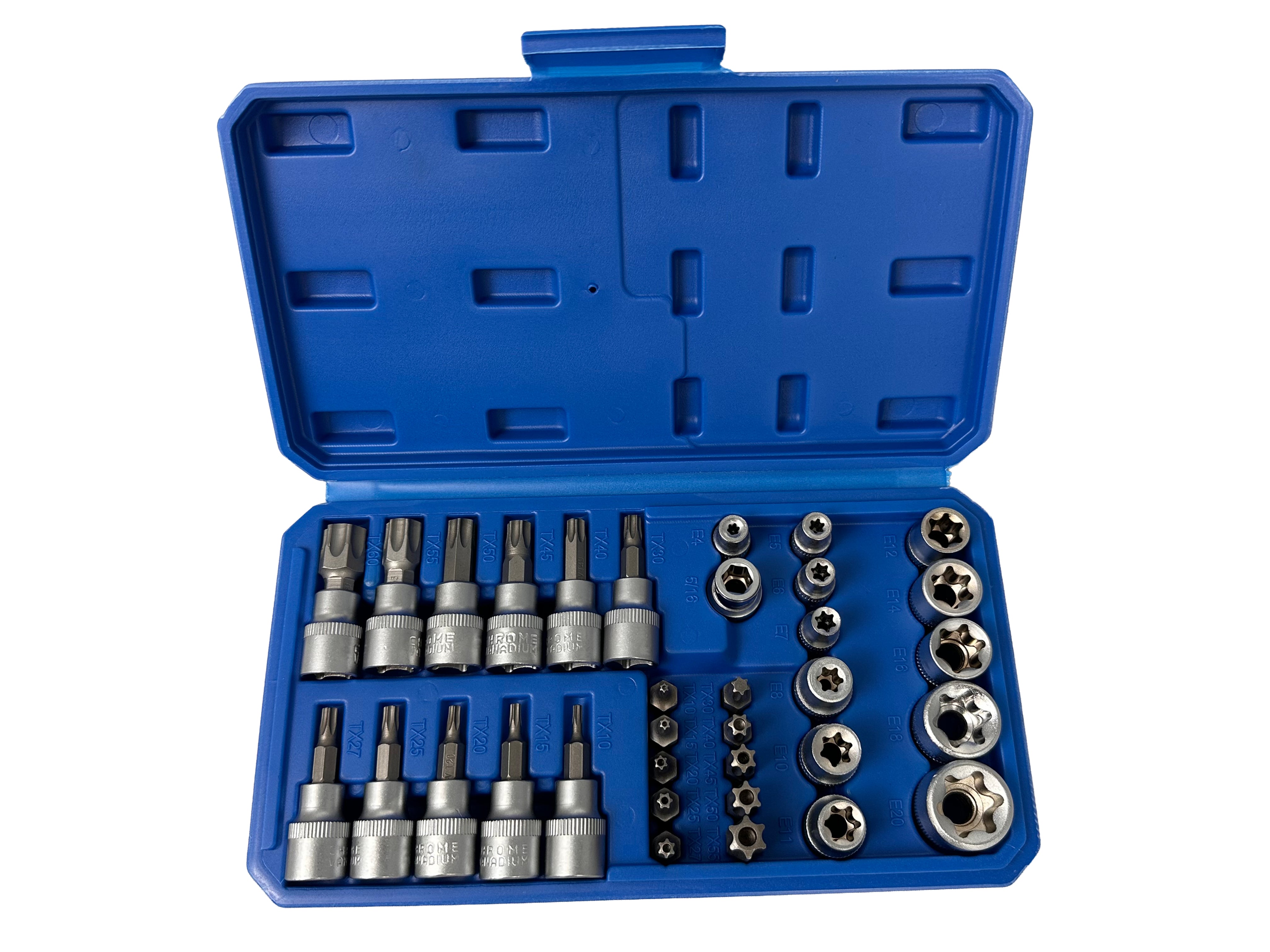 Trusa chei tubulare profil e biti TORX 3/8 34 piese t10-t60 e4-e20 GEBO TOOLS