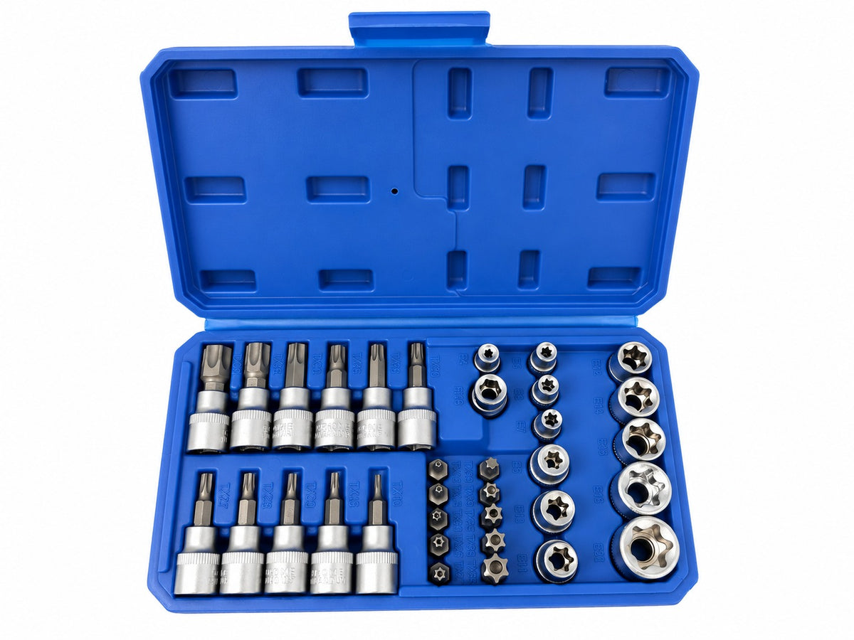 Trusa chei tubulare profil e biti TORX 3/8 34 piese t10-t60 e4-e20 GEBO TOOLS