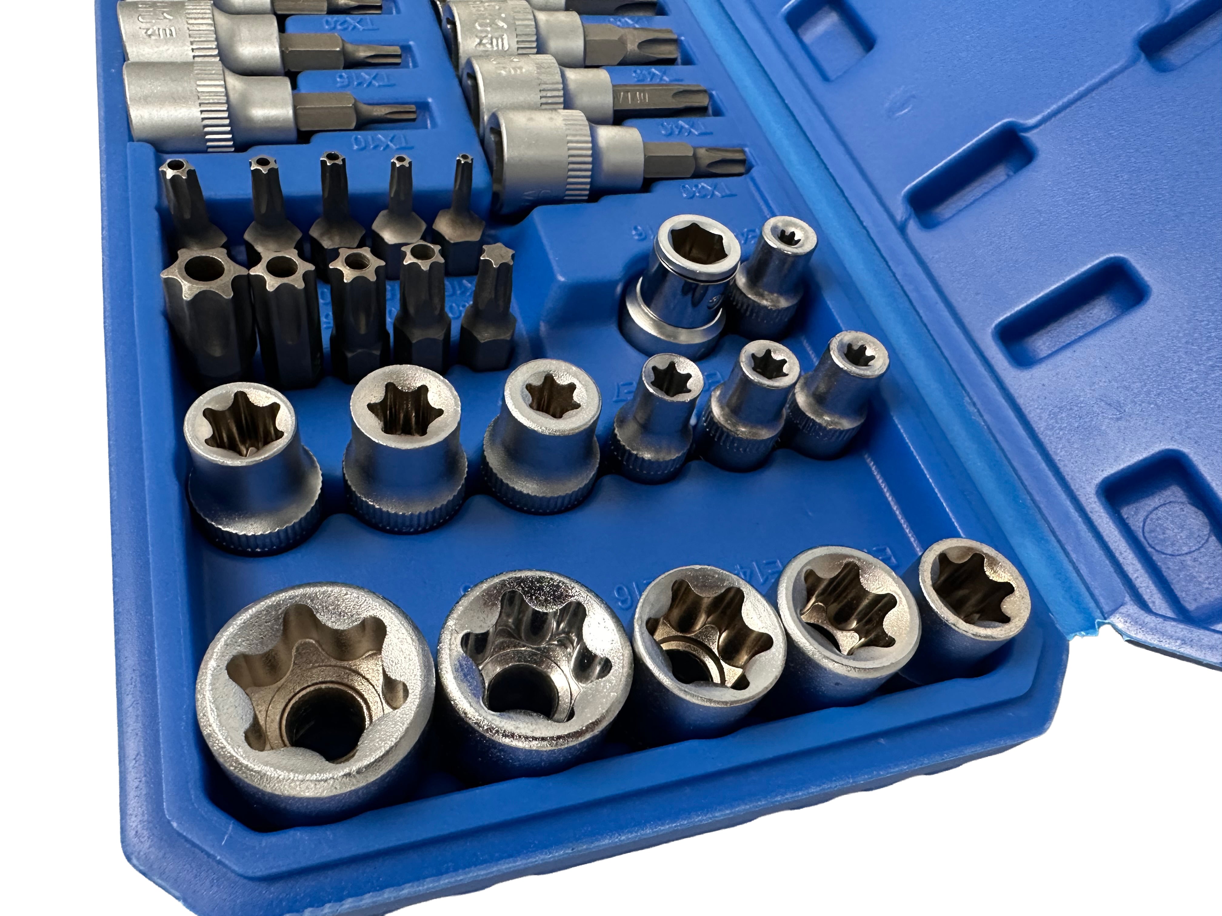 Trusa chei tubulare profil e biti TORX 3/8 34 piese t10-t60 e4-e20 GEBO TOOLS