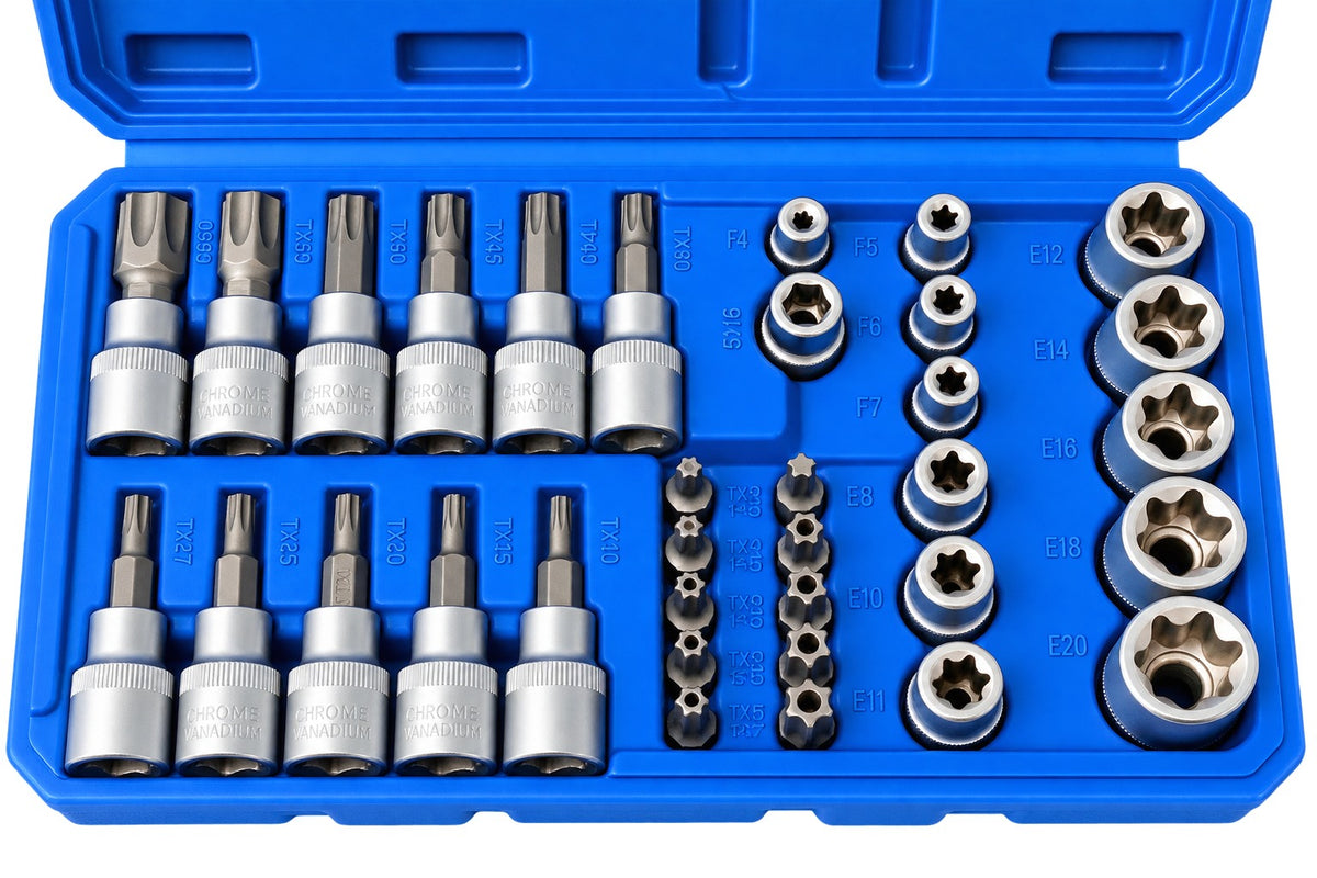 Trusa chei tubulare profil e biti TORX 3/8 34 piese t10-t60 e4-e20 GEBO TOOLS