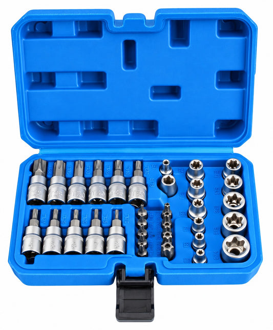 Trusa chei tubulare profil e biti TORX 3/8 34 piese t10-t60 e4-e20