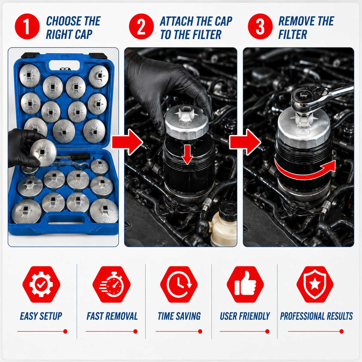 Trusa cu chei capace din aluminiu pentru filtre de ulei 23 piese GEBO TOOLS