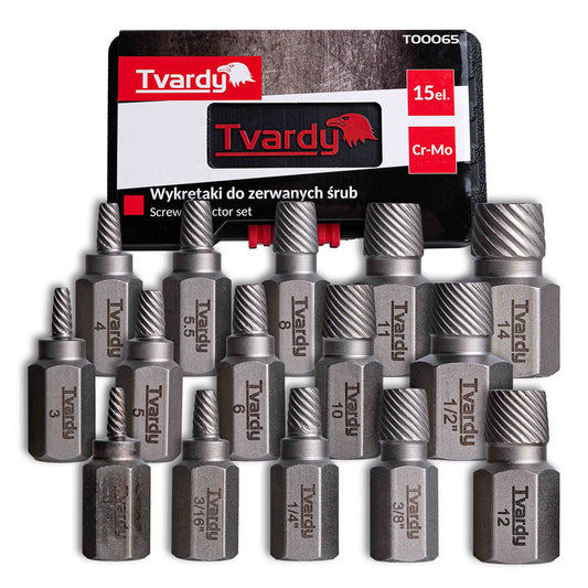 Trusa extractoare pentru suruburi uzate rupte 15 piese TVARDY