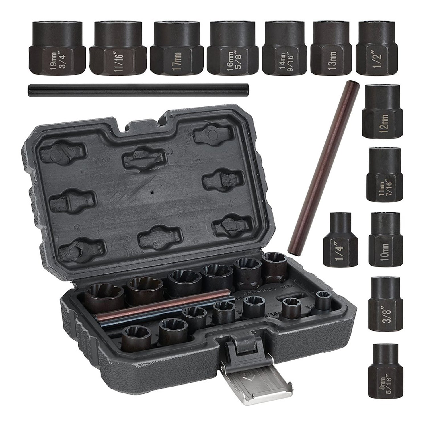 Trusa extractoare pentru suruburi uzate rupte 6-19mm 15 piese GEKO