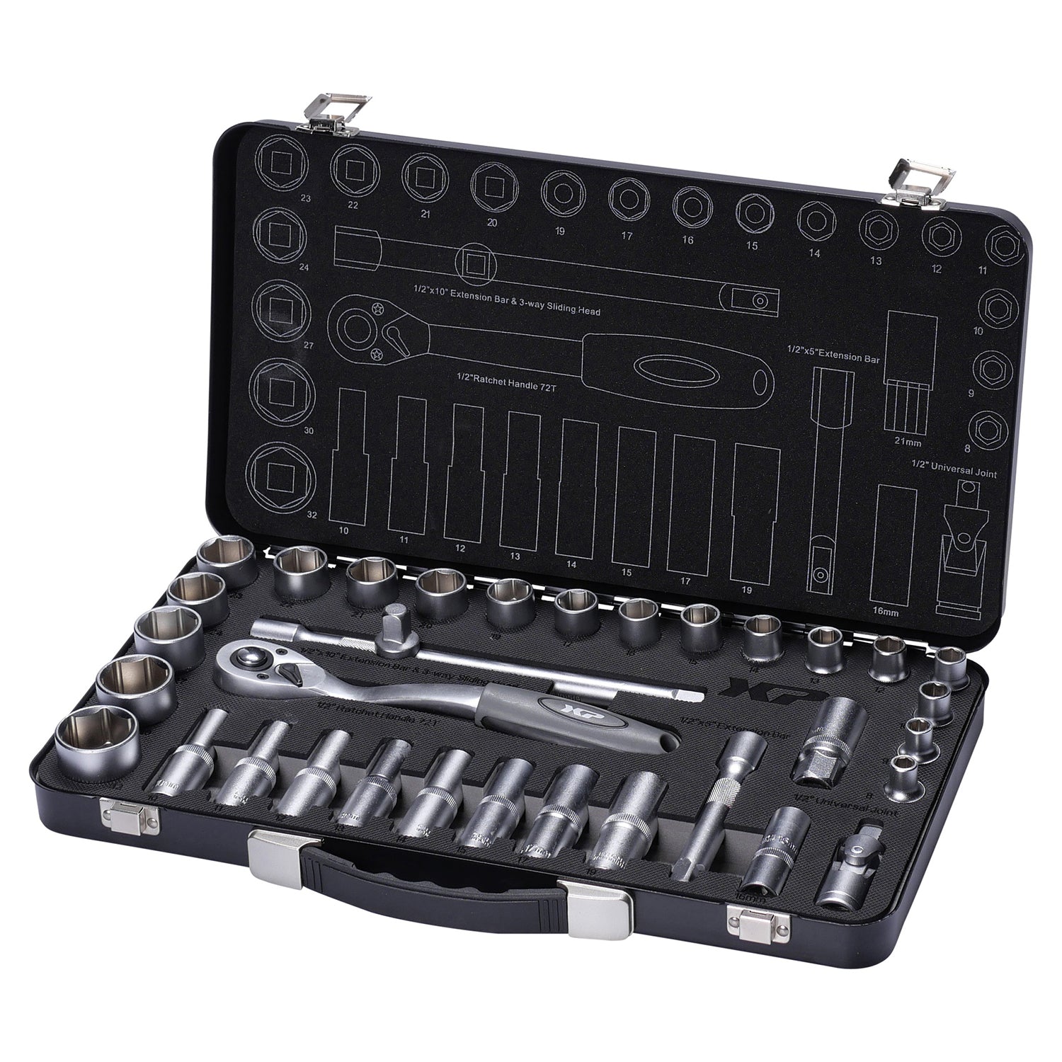 Trusa profesionala chei tubulare cu clichet 1/2 34 piese xp tools OLANDA
