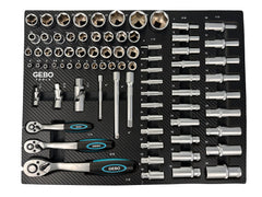 Trusa profesionala GEBO TOOLS 81 piese – modul dulap cu chei tubulare lungi si scurte, biti, prelungitoare, adaptoare si clicheti 1/2”, 3/8”, 1/4” cr-v