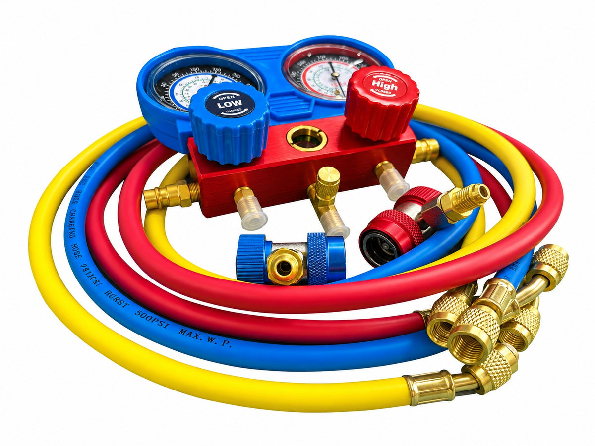Trusa verificare presiune aer conditionat si incarcare umplere diagnosticare instalatii aer conditionat GEBO TOOLS