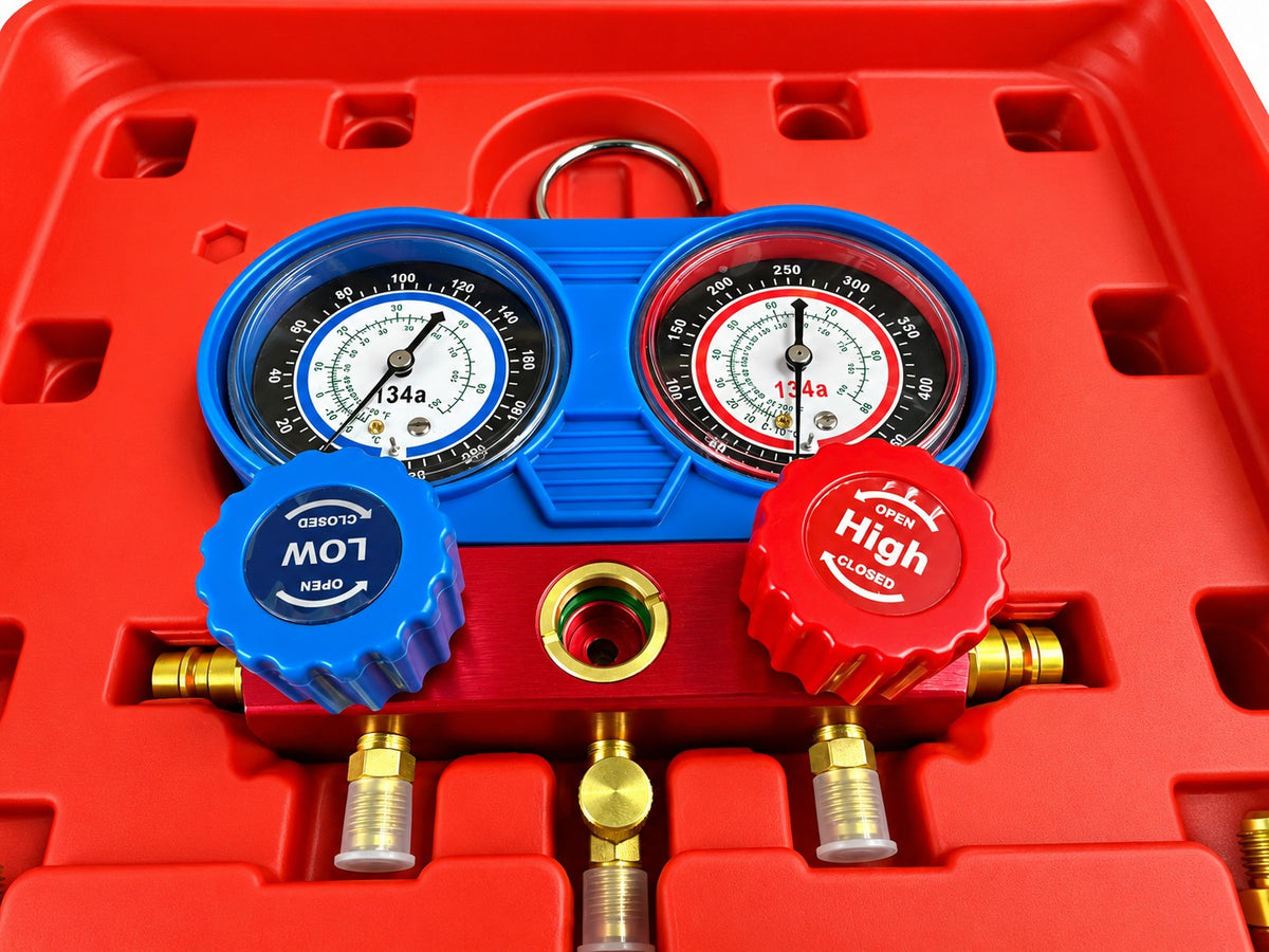 Trusa verificare presiune aer conditionat si incarcare umplere diagnosticare instalatii aer conditionat GEBO TOOLS