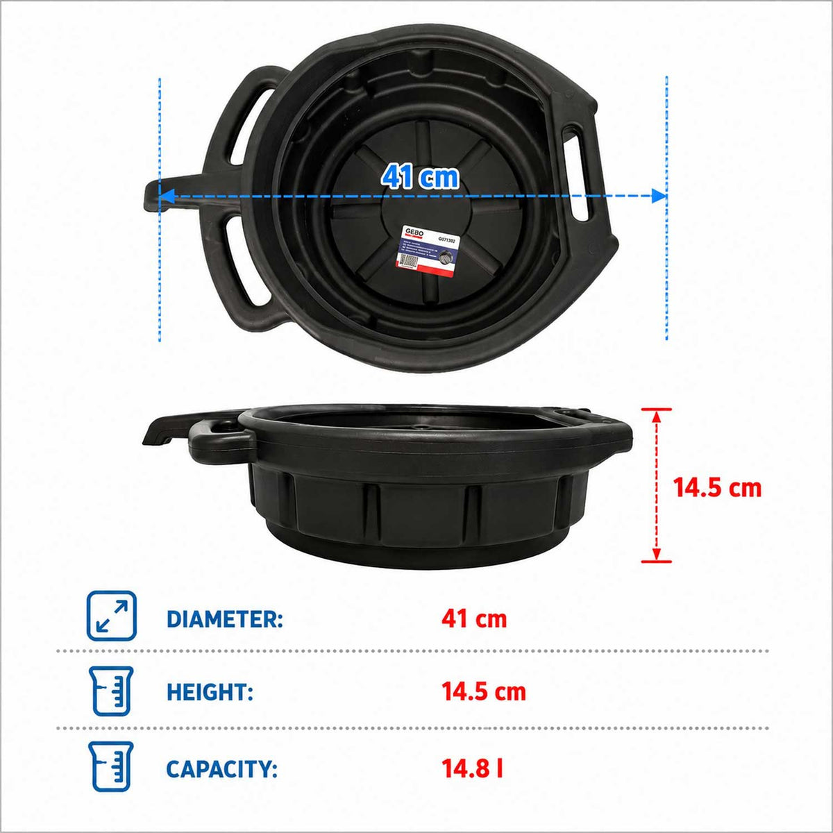 Vas tava colector pentru ulei uzat 15l GEBO TOOLS