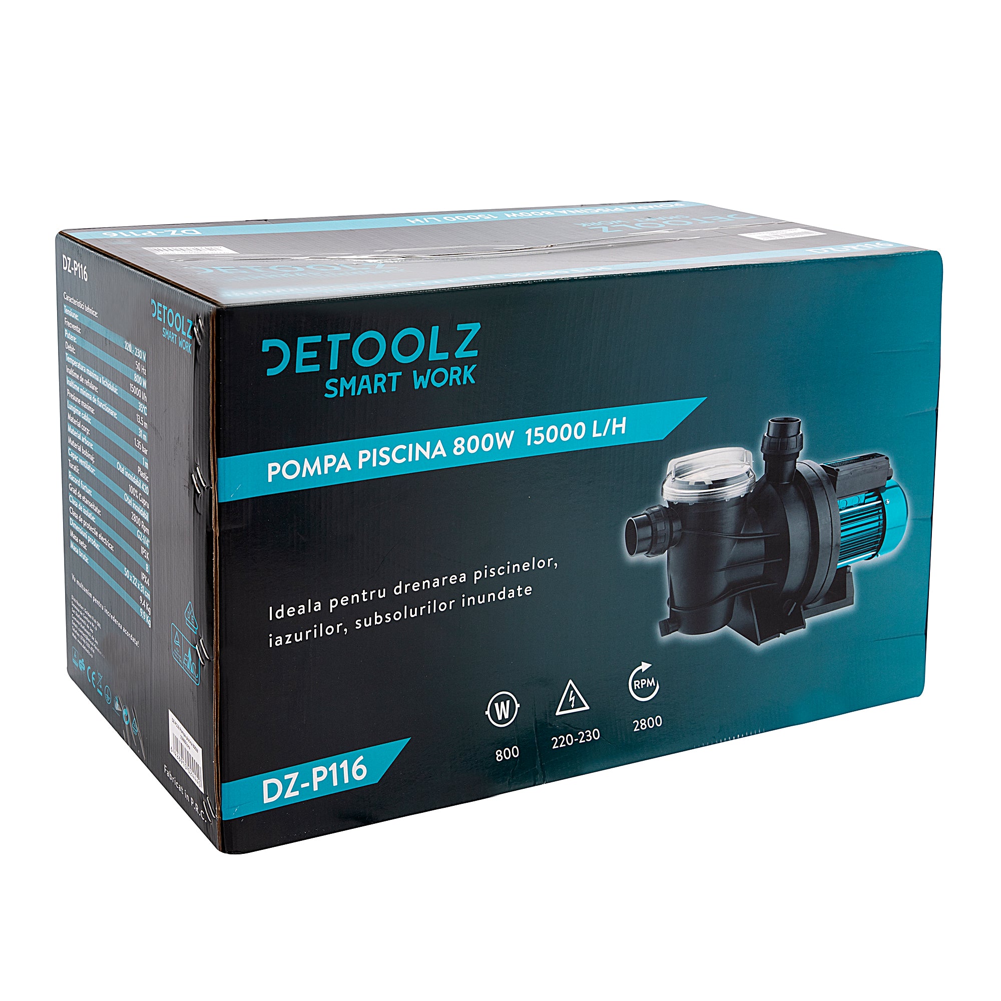 POMPA PISCINA 800W DEBIT 15000L/ORA DETOOLZ