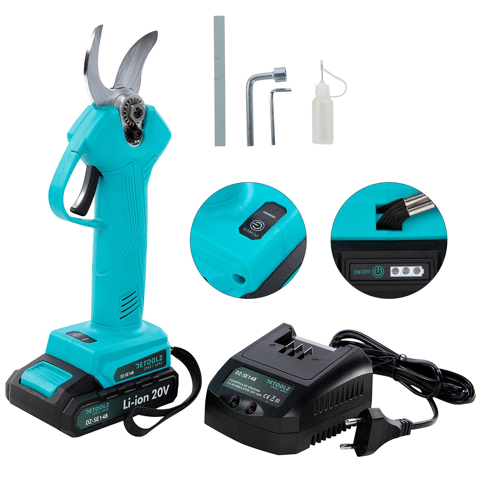 FOARFECA DE GRADINA CU ACUMULATOR 20V 2AH DETOOLZ