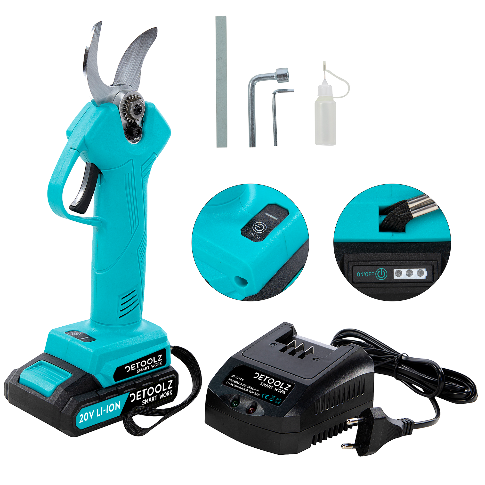 FOARFECA DE GRADINA CU ACUMULATOR 20V 2AH DETOOLZ