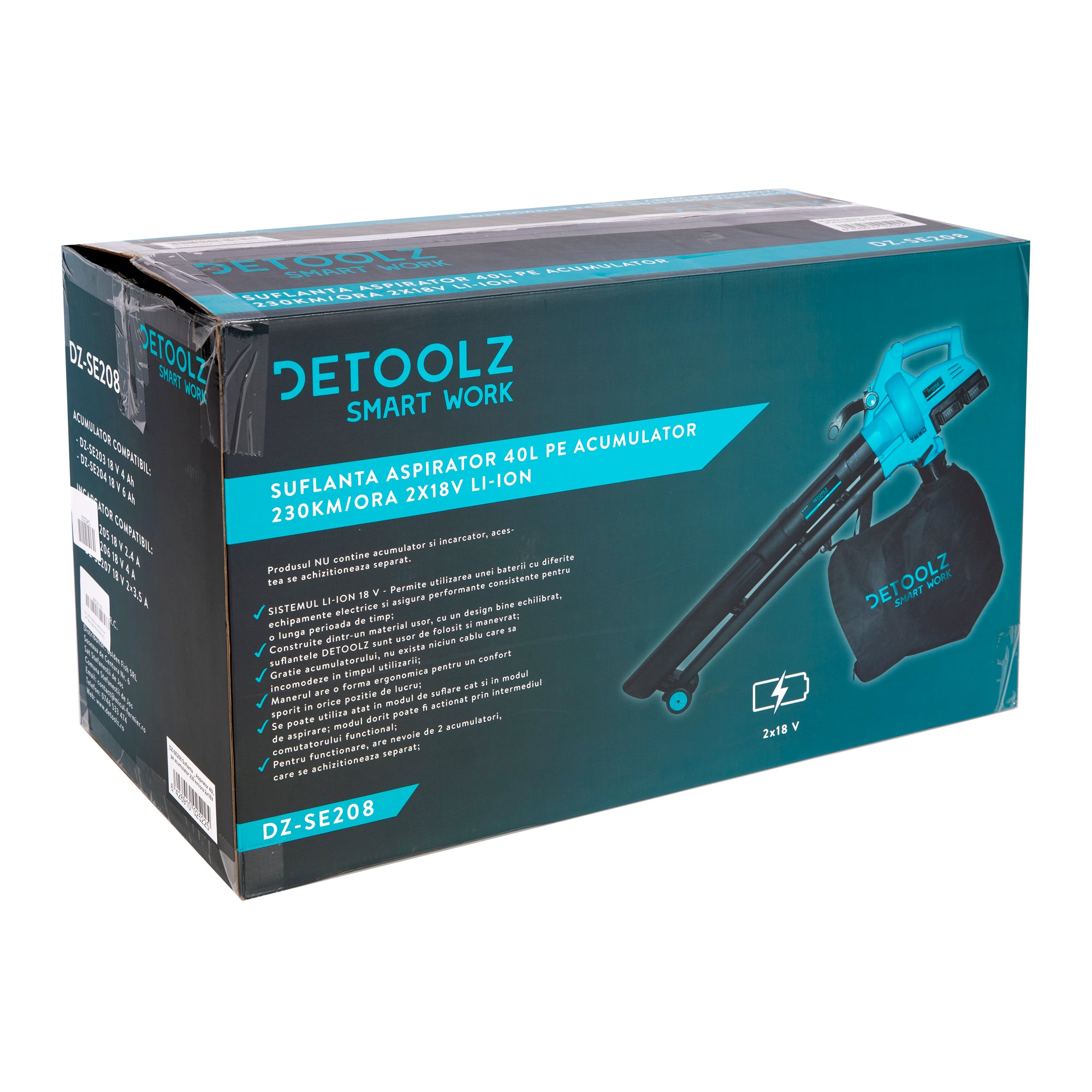 SUFLANTA ASPIRATOR PE ACUMULATORI 18V SAC 40L 210KM/ORA DETOOLZ