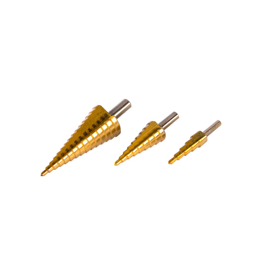 SET 3 FREZE IN TREPTE HSS+TI DIAMETRU 4-12, 4-20, 4-32MM DETOOLZ