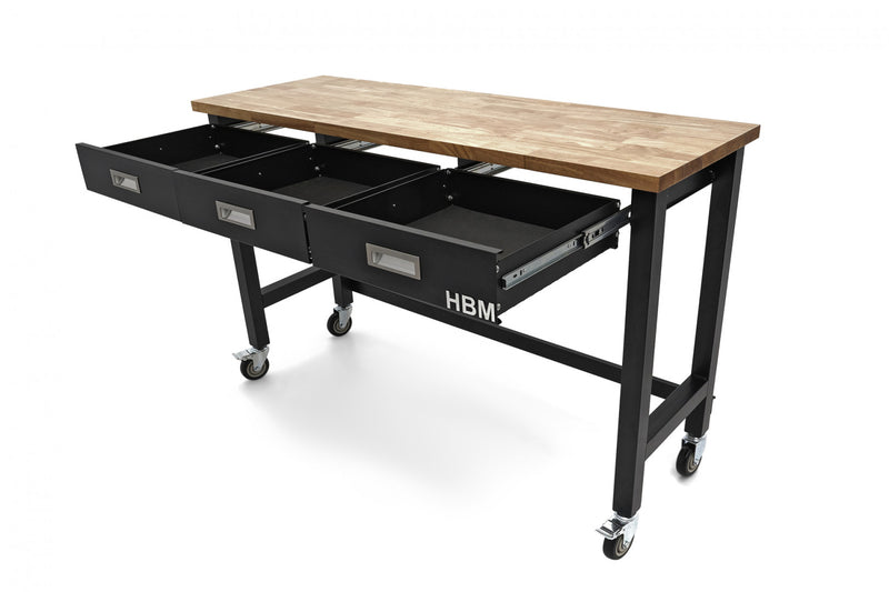 BANC DE LUCRU CU 3 SERTARE SI BLAT DE LEMN 152CM HBM