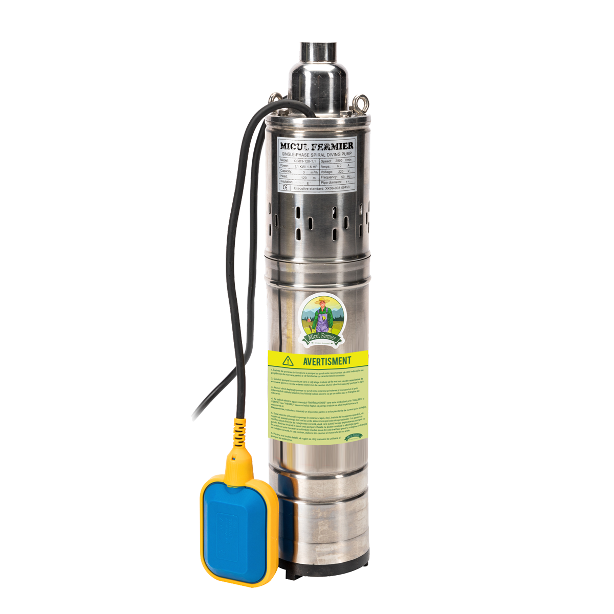 POMPA SUBMERSIBILA TIP TUN 1100W, DEBIT 1850L/ORA, CU PLUTITOR