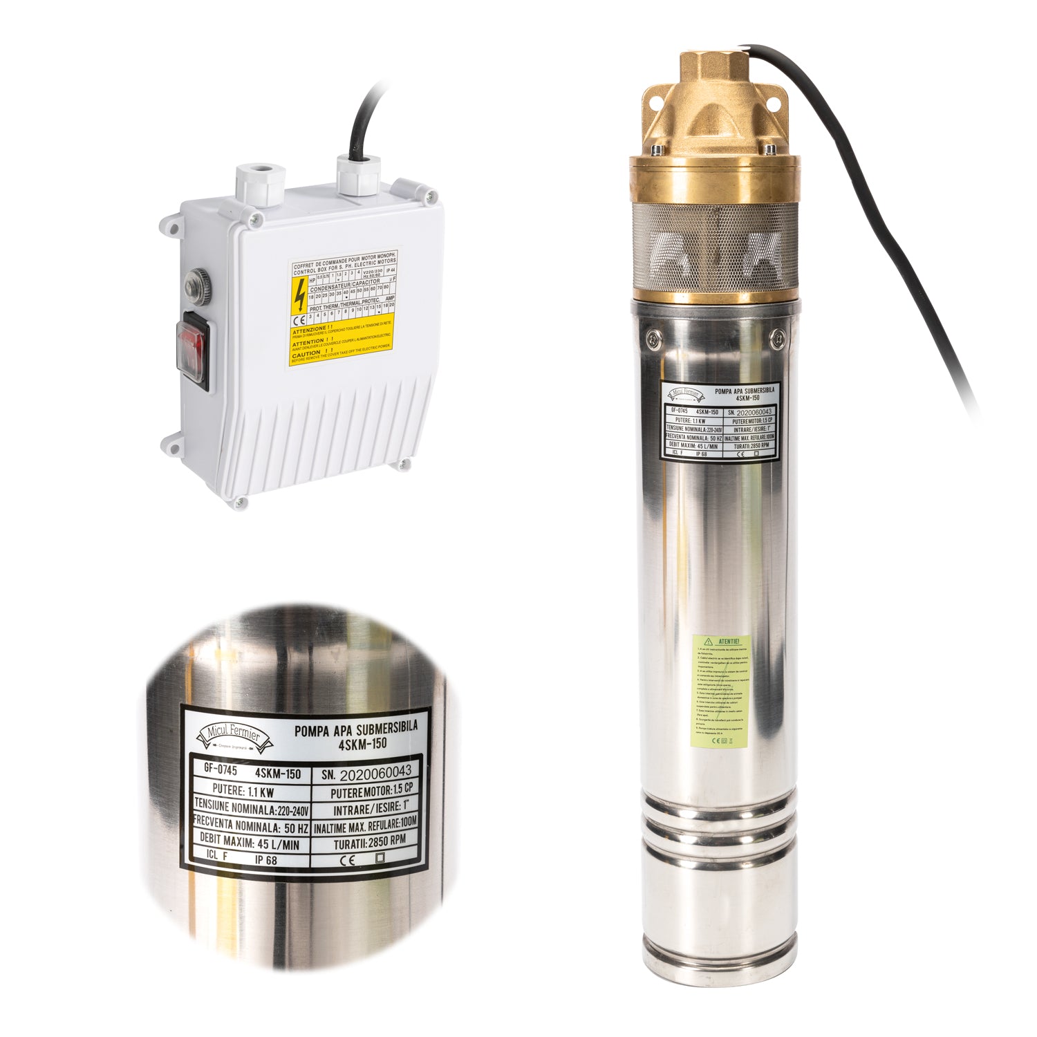 POMPA SUBMERSIBILA 1100 W DEBIT MAXIM 50L/MIN FARA PLUTITOR
