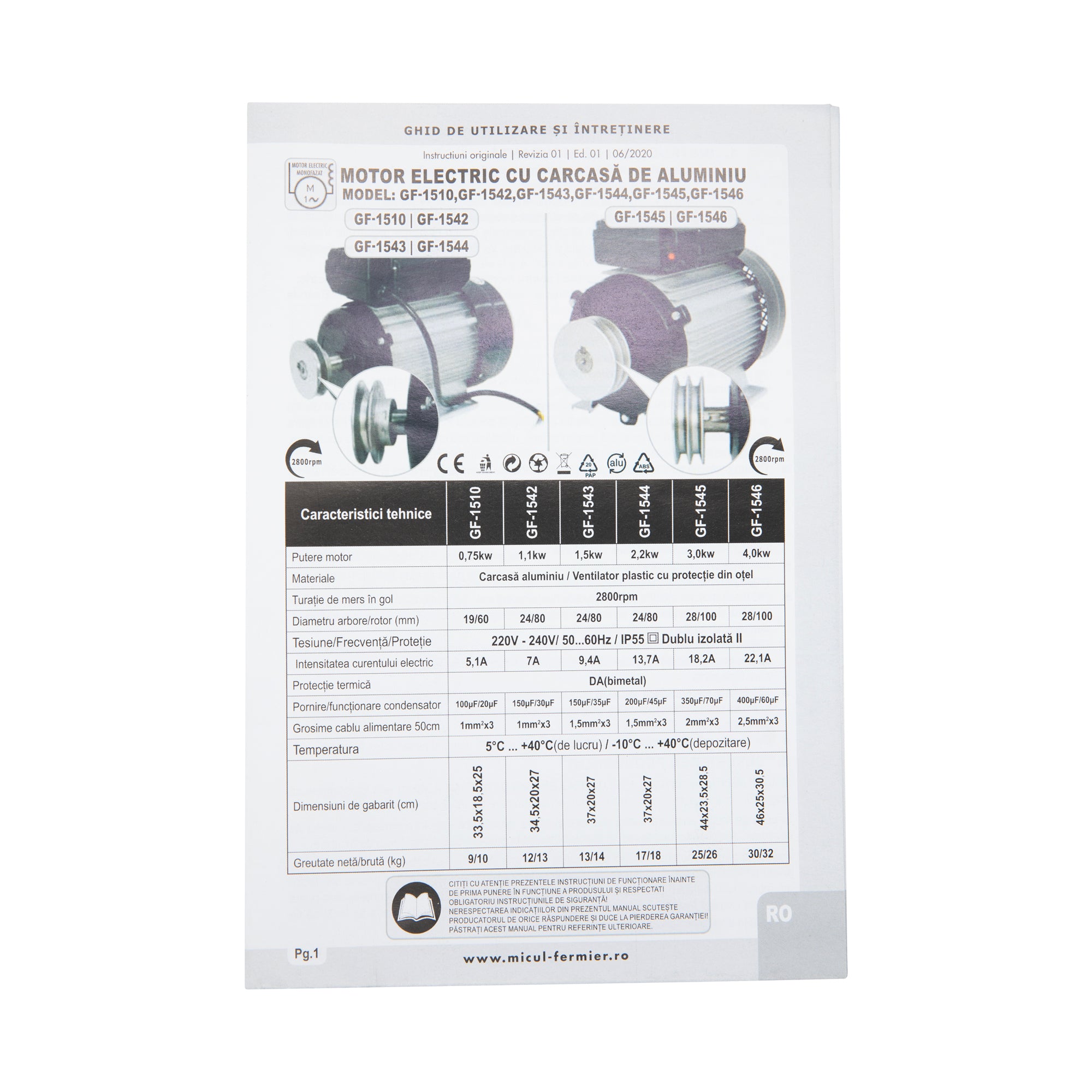 MOTOR ELECTRIC 2800RPM 0.75KW 5.1A