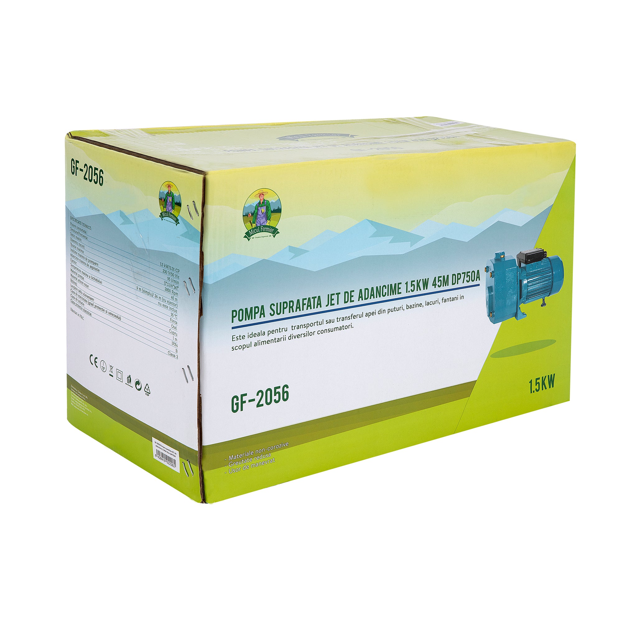 POMPA SUPRAFATA JET DE ADANCIME 1500W CU DOUA COLOANE DE APA, DEBIT MAXIM 95L/MIN SI 180L/MIN