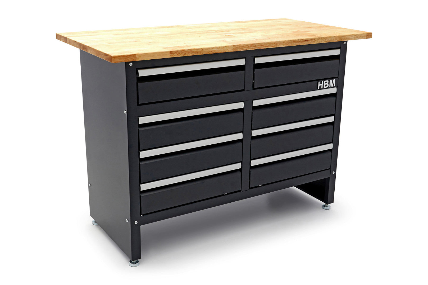 Banc de lucru metalic 120 cm cu 8 sertare si blat din lemn masiv