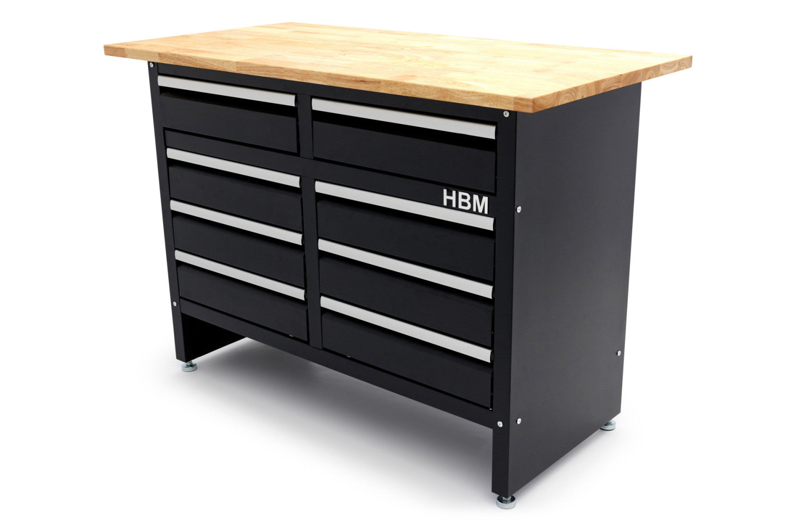 Banc de lucru metalic 120 cm cu 8 sertare si blat din lemn masiv