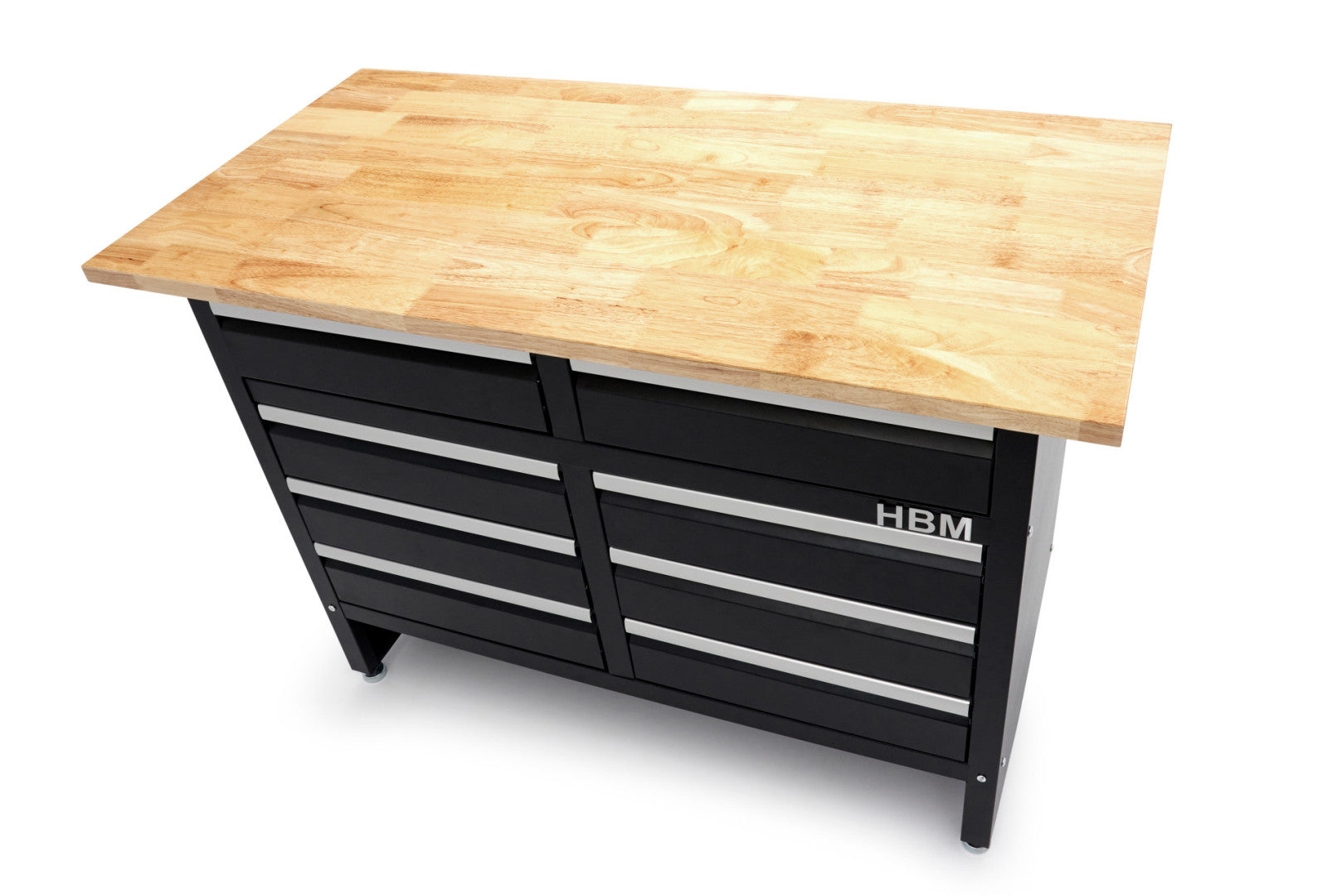 Banc de lucru metalic 120 cm cu 8 sertare si blat din lemn masiv