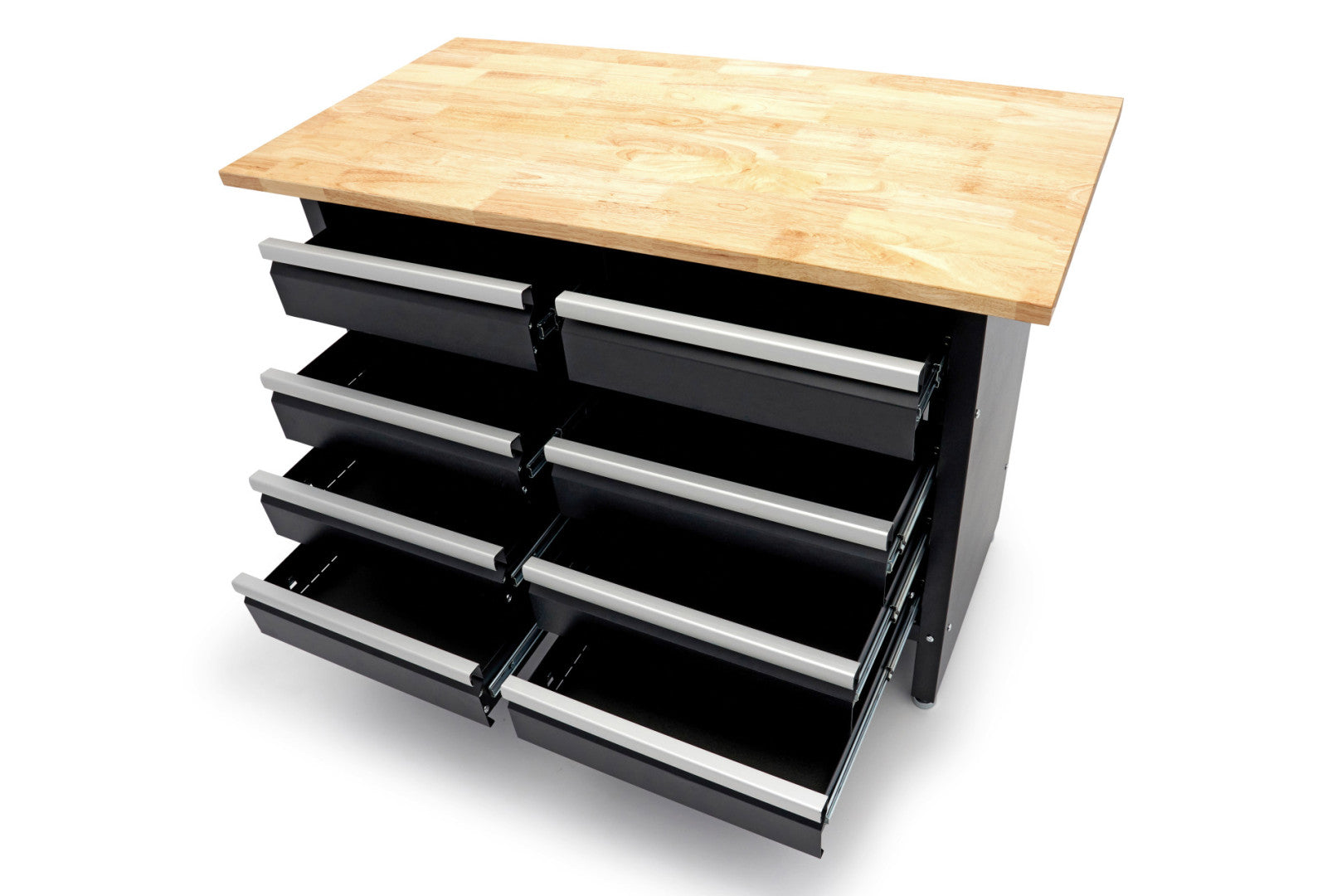 Banc de lucru metalic 120 cm cu 8 sertare si blat din lemn masiv