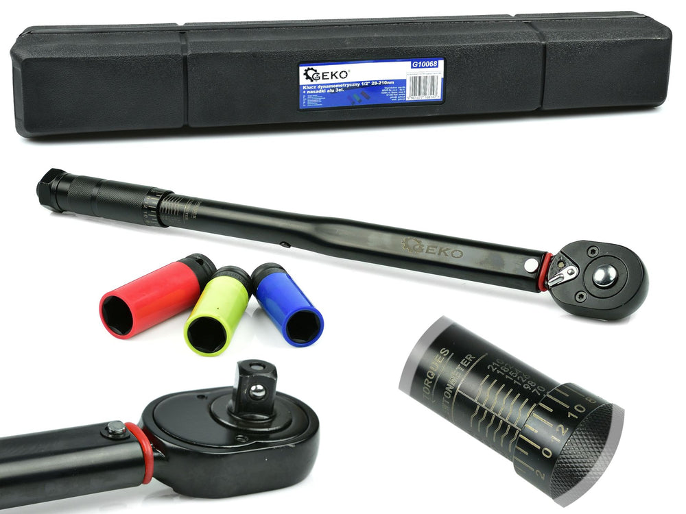 Cheie dinamometrica 1/2 28-210NM cu set tubulare cu protectie pentru jante aliaj