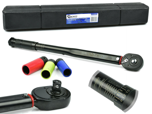 Cheie dinamometrica 1/2 28-210NM cu set tubulare cu protectie pentru jante aliaj