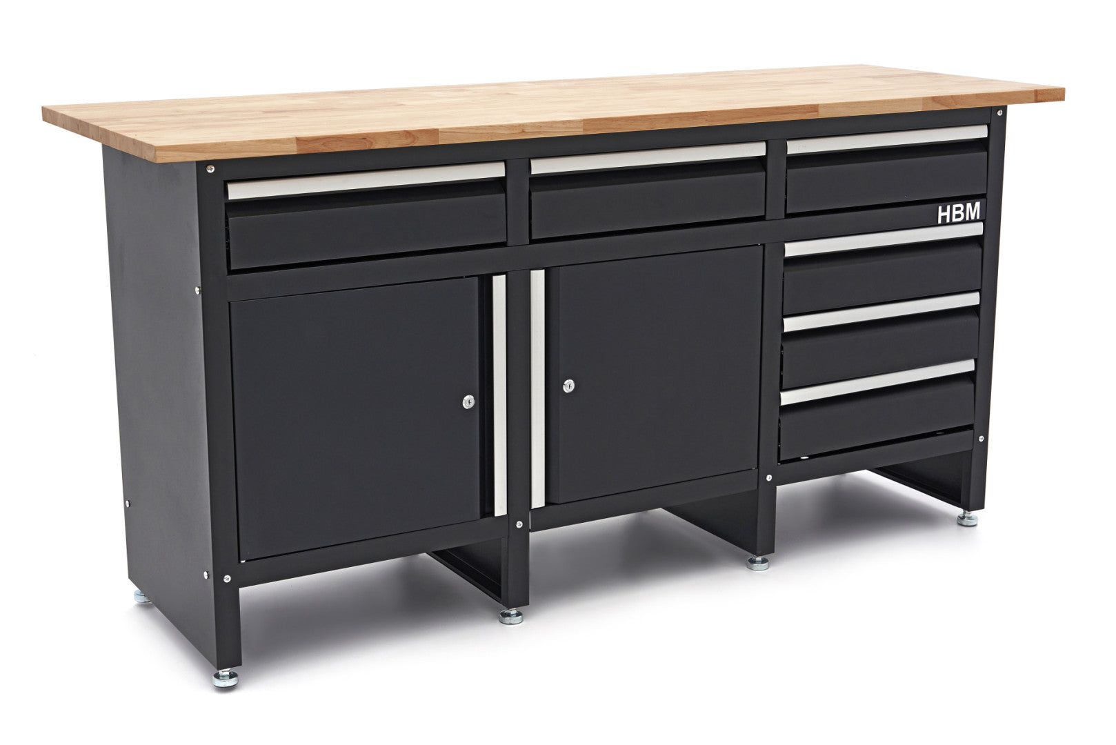 Dulap de scule profesional cu banc de lucru ﻿blat lemn masiv 171cm 2 usi si 6 sertare HBM MACHINES OLANDA