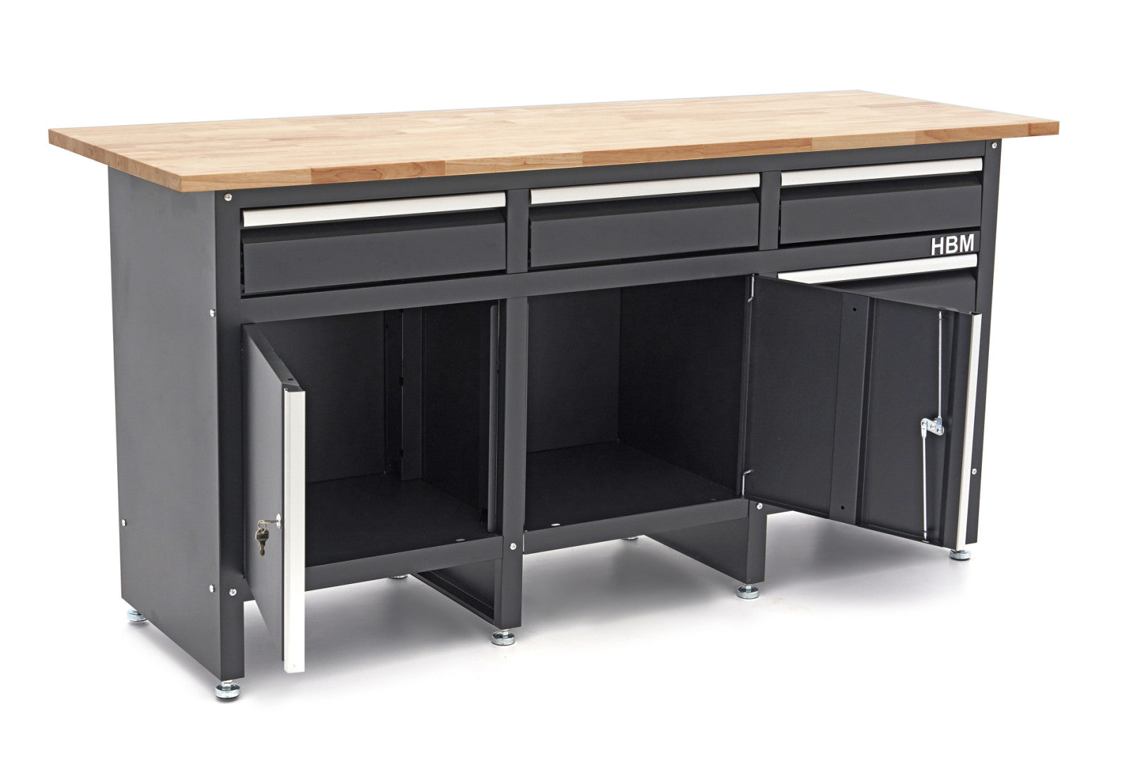 Dulap de scule profesional cu banc de lucru ﻿blat lemn masiv 171cm 2 usi si 6 sertare HBM MACHINES OLANDA