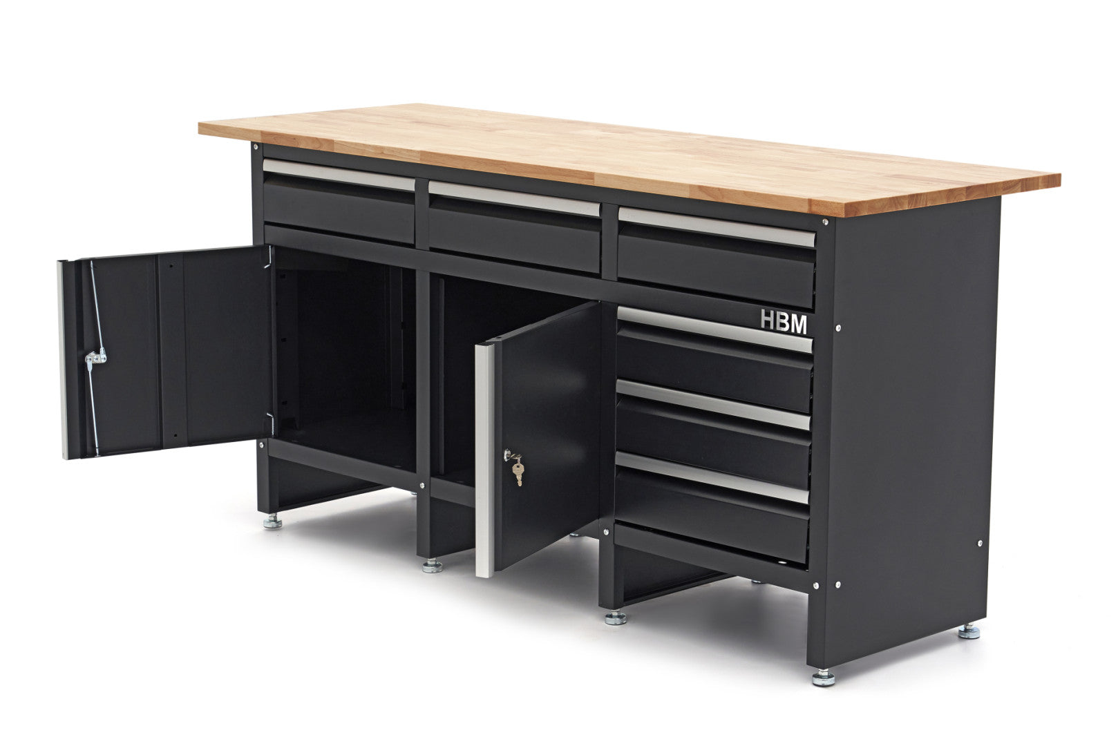 Dulap de scule profesional cu banc de lucru ﻿blat lemn masiv 171cm 2 usi si 6 sertare HBM MACHINES OLANDA