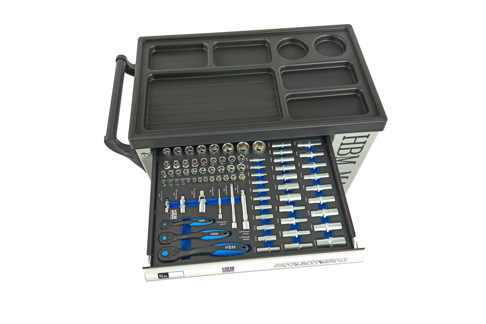 Dulap scule profesional HBM cu 7 sertare, 262 piese, 7 module carbon – premium, OLANDA