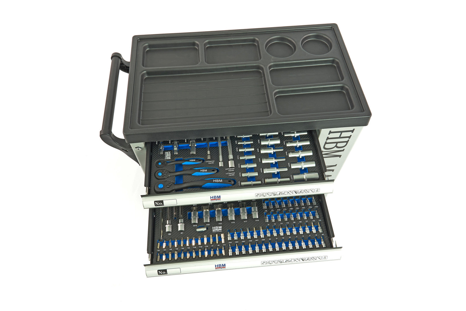 Dulap scule profesional HBM cu 7 sertare, 262 piese, 7 module carbon – premium, OLANDA