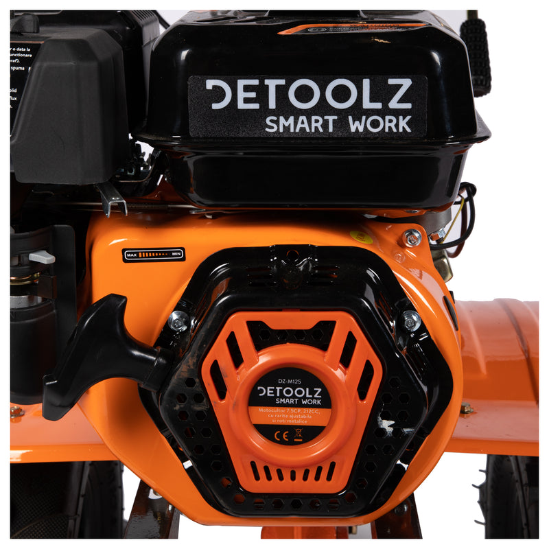 MOTOCULTOR DIESEL 7.5CP 212CC 3VITEZE CU RARITA ADJUSTABILA SI ROTI METALICE DETOOLZ