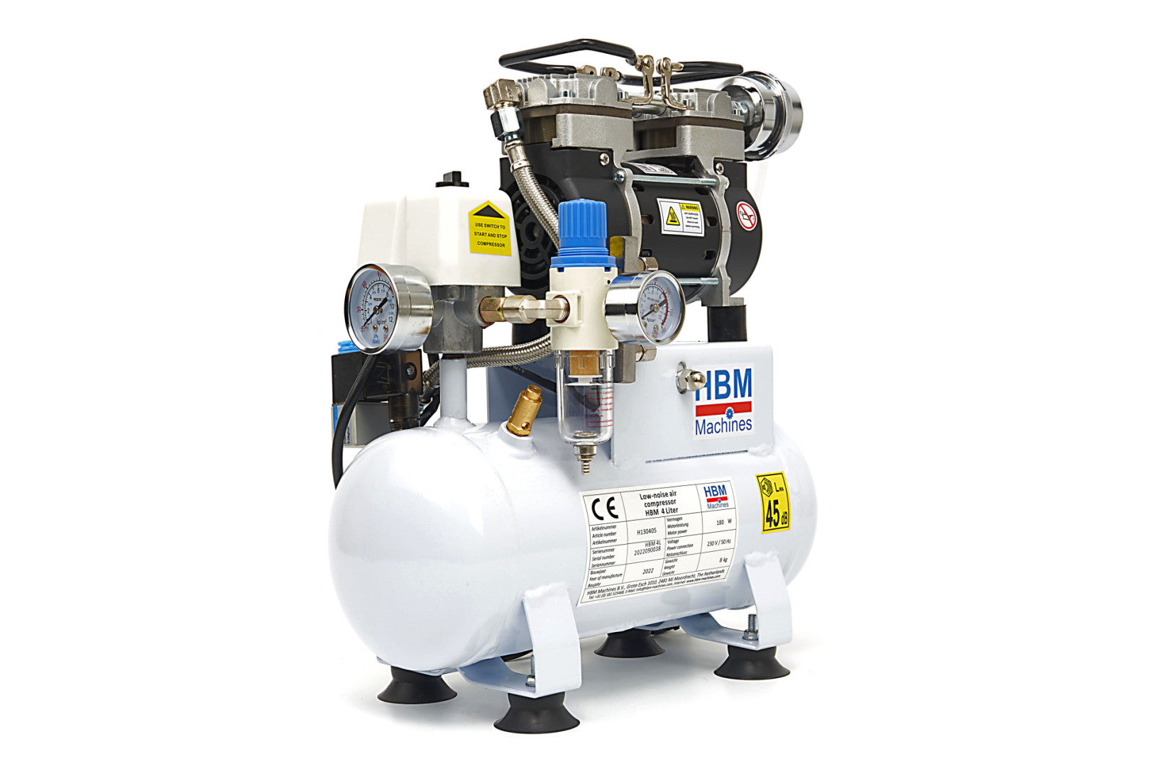 COMPRESOR SILENTIOS  ZGOMOT REDUS FARA ULEI AEROGRAF AIRBRUSH 4L 180W HBM MACHINES OLANDA