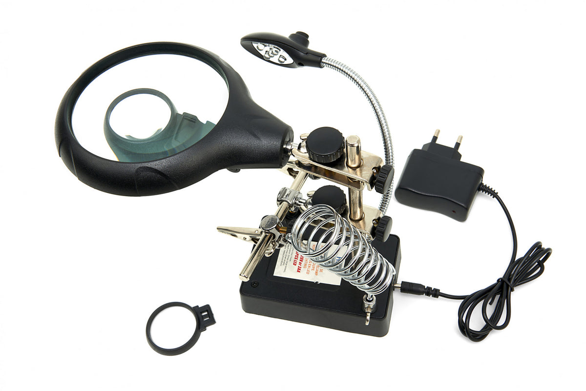 Lampa LED de lucru cu lupa si brate metalice ajutatoare pt lipit