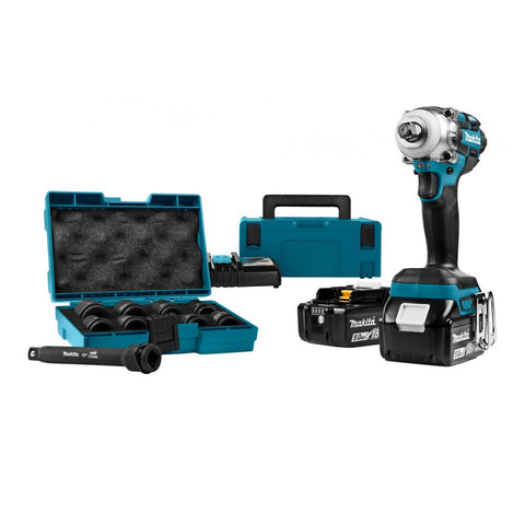 PACHET ﻿MASINA DE INSURUBAT CU ACUMULATOR 18V 280Nm MAKITA BRUSHLESS CU IMPACT SI SET TUBULARE DE IMPACT 1/2 ﻿DTW285RTJX