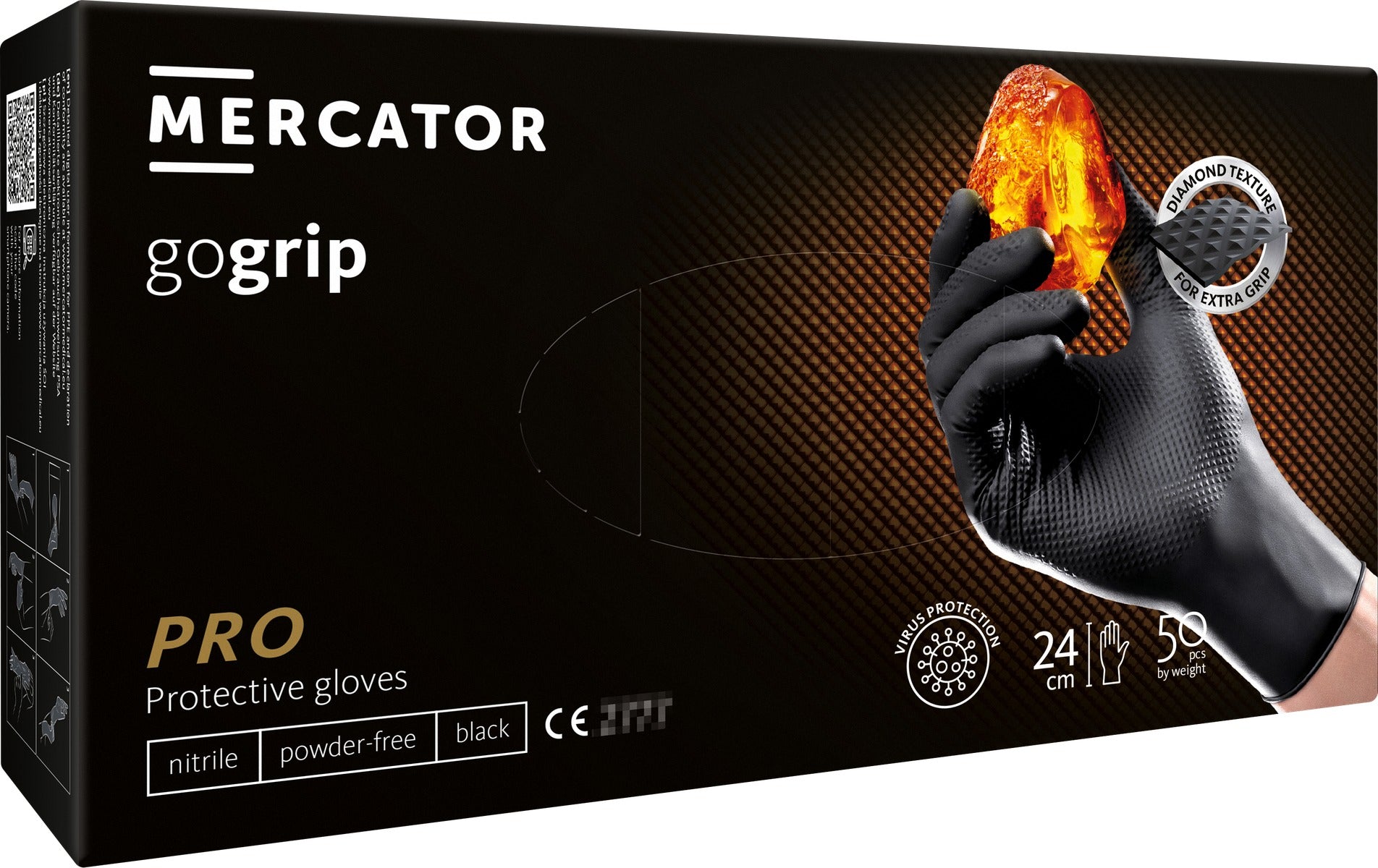 Manusi nitril premium MERCATOR gogrip negru pentru mecanici, marimea m 50buc