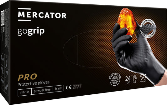 Manusi nitril premium MERCATOR gogrip negru pentru mecanici, marimea m 50buc