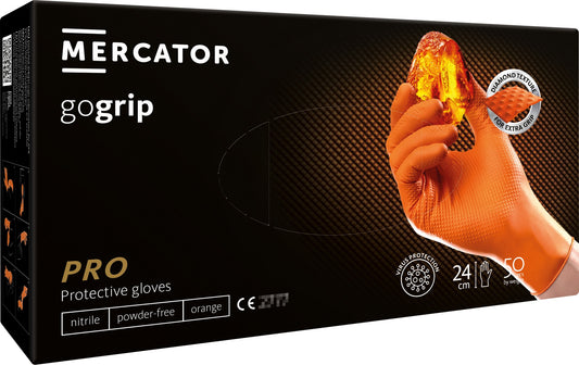 Manusi nitril premium MERCATOR gogrip portocaliu pentru mecanici, marimea l 50buc