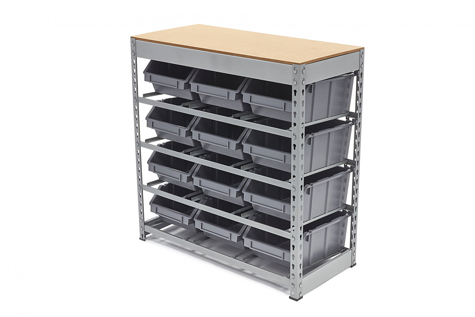 Raft stand organizator cu 12 cutii de depozitare